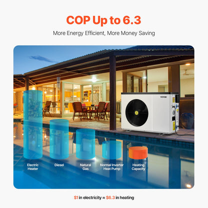 Electric Pool Heat Pump, 22250 BTU, Pool Heaters for 3171-6605GAL Above and In Ground Pools, Low Noise, Heating and Cooling Highly Efficient & Energy-Saving Pool Water Heater AC120V 60Hz