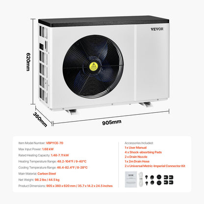 Electric pool heat pump 1.48-7.11kW Energy-saving variable frequency
