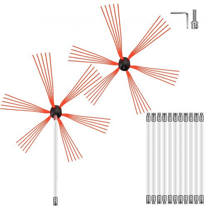 Chimney Sweep Kit 39FT Length, Chimney Brush Kit with 12 Nylon Flexible Rods and 2 Brush Head, Rotary Chimney Cleaning Kit Driven by Drill, Chimney Brush Rod Kit for Sweeping Fireplace