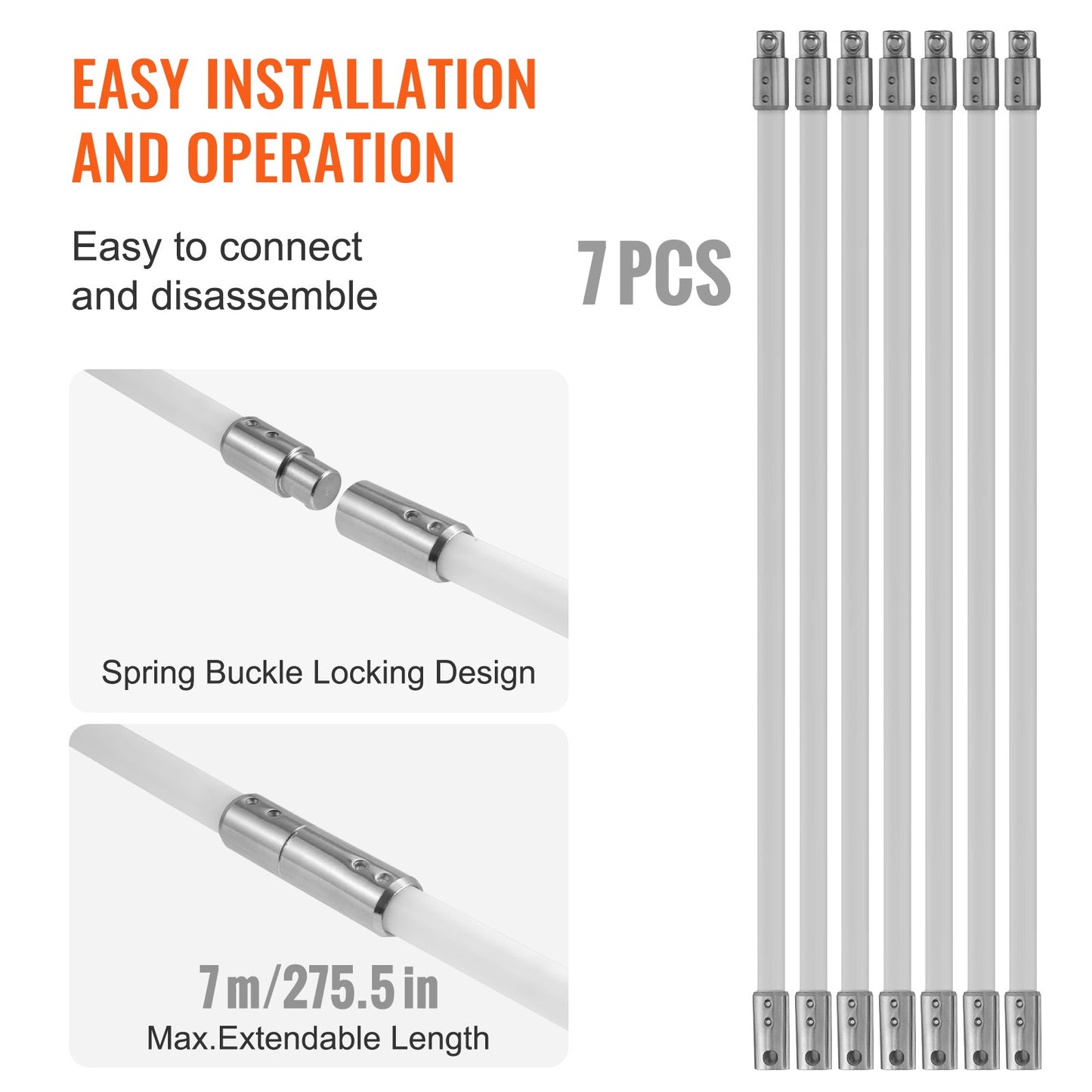 7m Sweeper Set, with 7 Reinforced Flexible Nylon Rods, Ergonomic Chimney Cleaning Brush, 360-Degree Brush, Chimney Cleaner, Rich Flue Accessories for Fireplaces Home Use Fits Most Pipes