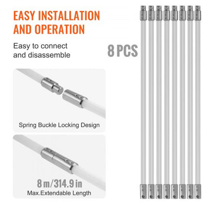 8m Chimney Sweep Kit, with 8 Reinforced Flexible Nylon Rods, Ergonomic Chimney Cleaning Brush, 360-Degree Brush, Chimney Cleaner, Rich Flue Accessories for Fireplaces Home Use Fits Most Pipes | EU