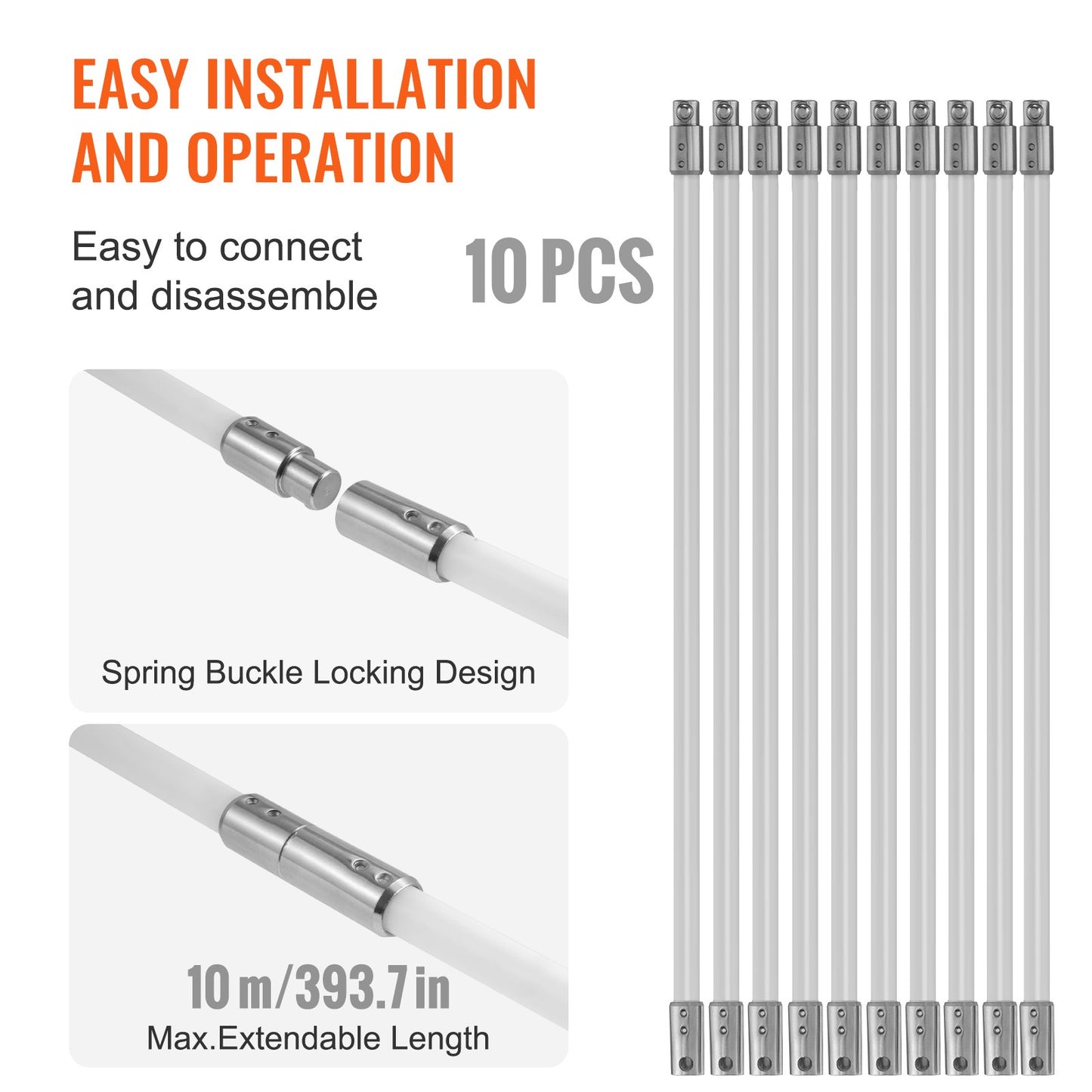 10 m Kehrset, mit 10 verstärkten flexiblen Nylonstäben, ergonomische Kaminreinigungsbürste, 360-Grad-Bürste, Kaminreiniger, reichhaltiges Rauchgaszubehör für Kamine, Heimgebrauch, passend für die meisten Rohre