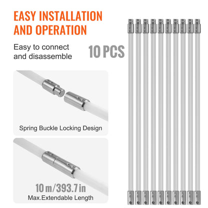 10 m Kehrset, mit 10 verstärkten flexiblen Nylonstäben, ergonomische Kaminreinigungsbürste, 360-Grad-Bürste, Kaminreiniger, reichhaltiges Rauchgaszubehör für Kamine, Heimgebrauch, passend für die meisten Rohre