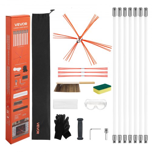 Chimney Sweep Kit, 23 ft Maximum Extendable Length Chimney Brush, Chimneys Cleaning Kit with Bristle Replacements & Goggles, 90° Bendable Fireplace Cleaning Tool, for Square, Rectangle Chimneys