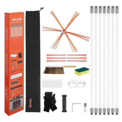 Chimney Sweep Kit, 23 ft Maximum Extendable Length Chimney Brush, Chimneys Cleaning Kit with Bristle Replacements & Goggles, 90° Bendable Fireplace Cleaning Tool, for Square, Rectangle Chimneys