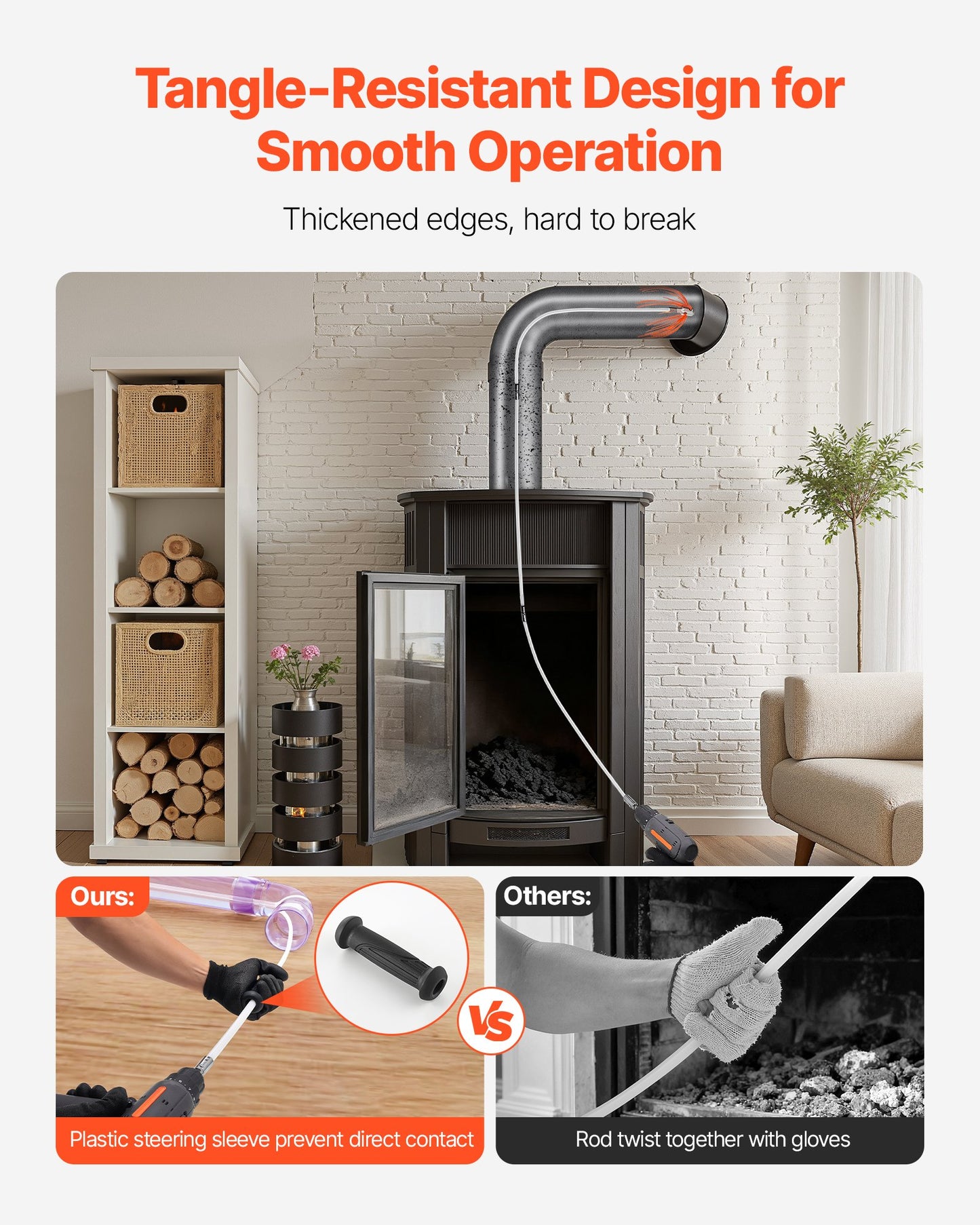 Chimney Sweep Kit, 26 ft Maximum Extendable Length Chimney Brush, Chimneys Cleaning Kit with Bristle Replacements & Goggles, 90° Bendable Fireplace Cleaning Tool, for Square, Rectangle Chimneys