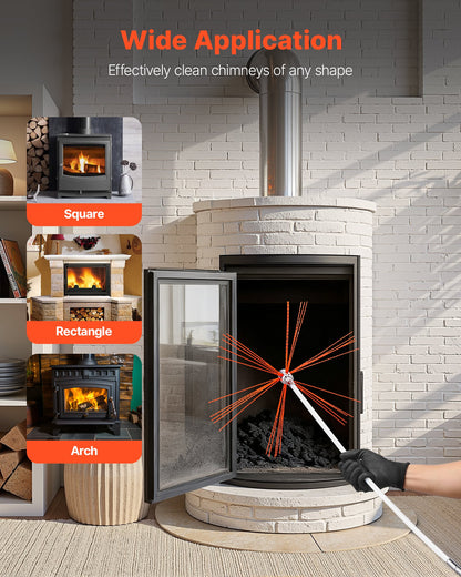 Chimney Sweep Kit, 26 ft Maximum Extendable Length Chimney Brush, Chimneys Cleaning Kit with Bristle Replacements & Goggles, 90° Bendable Fireplace Cleaning Tool, for Square, Rectangle Chimneys