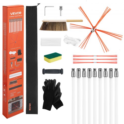 Chimney Sweep Kit, 30 ft Maximum Extendable Length Chimney Sweep, Chimneys Cleaning Kit with Bristle Replacements & Goggles, 90° Bendable Fireplace Cleaning Tool, for Square, Rectangle Chimneys