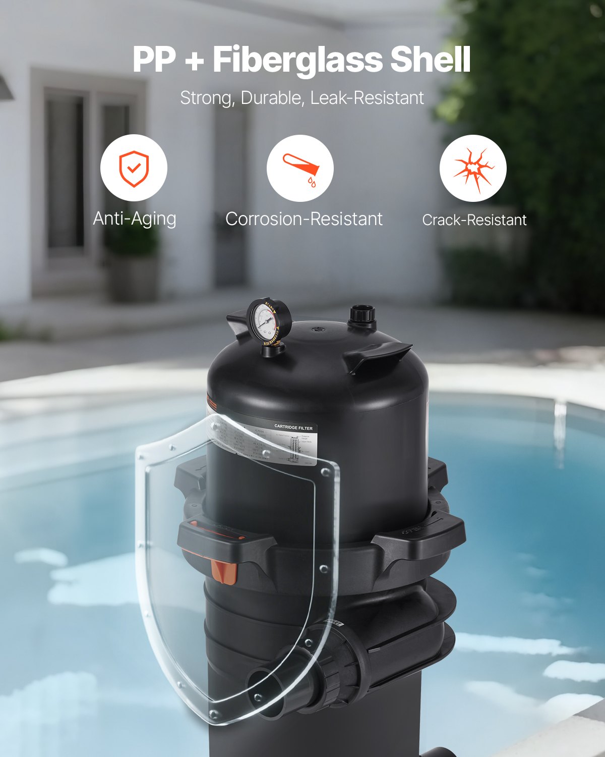 Pool Cartridge Filter, 150 sq.ft², High-Efficiency Swimming Pool Filter with Valve, 9000 GPH Spa Filtration Cleaning & Clearing System for In-Ground & Above Pools up to 34342 Gallons