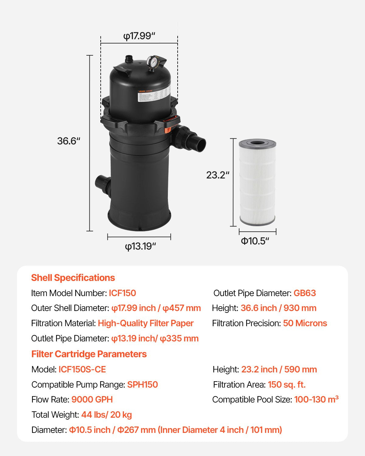 Pool Cartridge Filter, 150 sq.ft², High-Efficiency Swimming Pool Filter with Valve, 9000 GPH Spa Filtration Cleaning & Clearing System for In-Ground & Above Pools up to 34342 Gallons