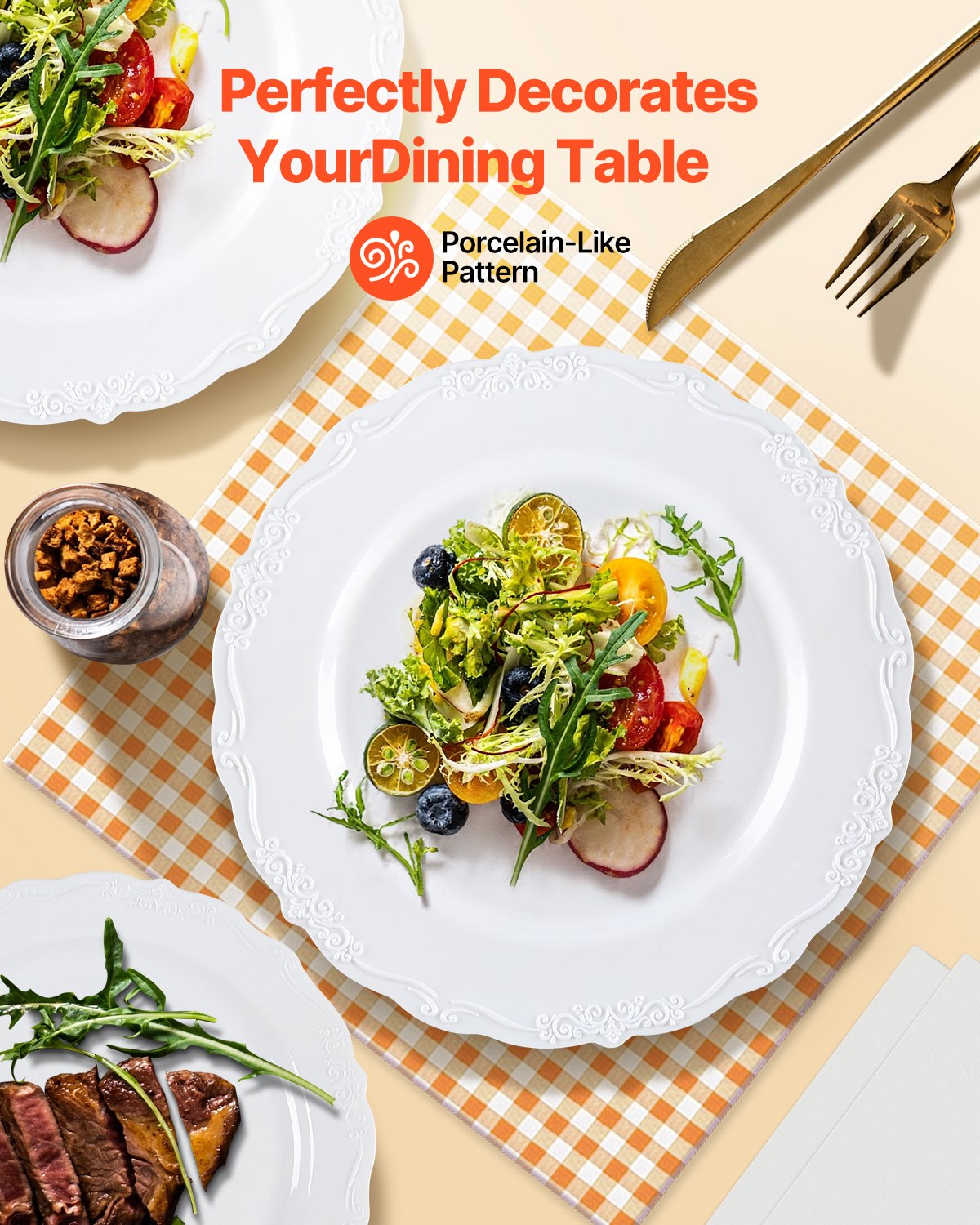 Plastic Disposable Plates, 100 Pcs White Plastic Plates, Heavy Duty Plastic Plates with 50 Pcs 9.8 Inch Plastic Dinner Plates and 50 Pcs 7.5 Inch Plastic Dessert Plates, for Wedding and Party