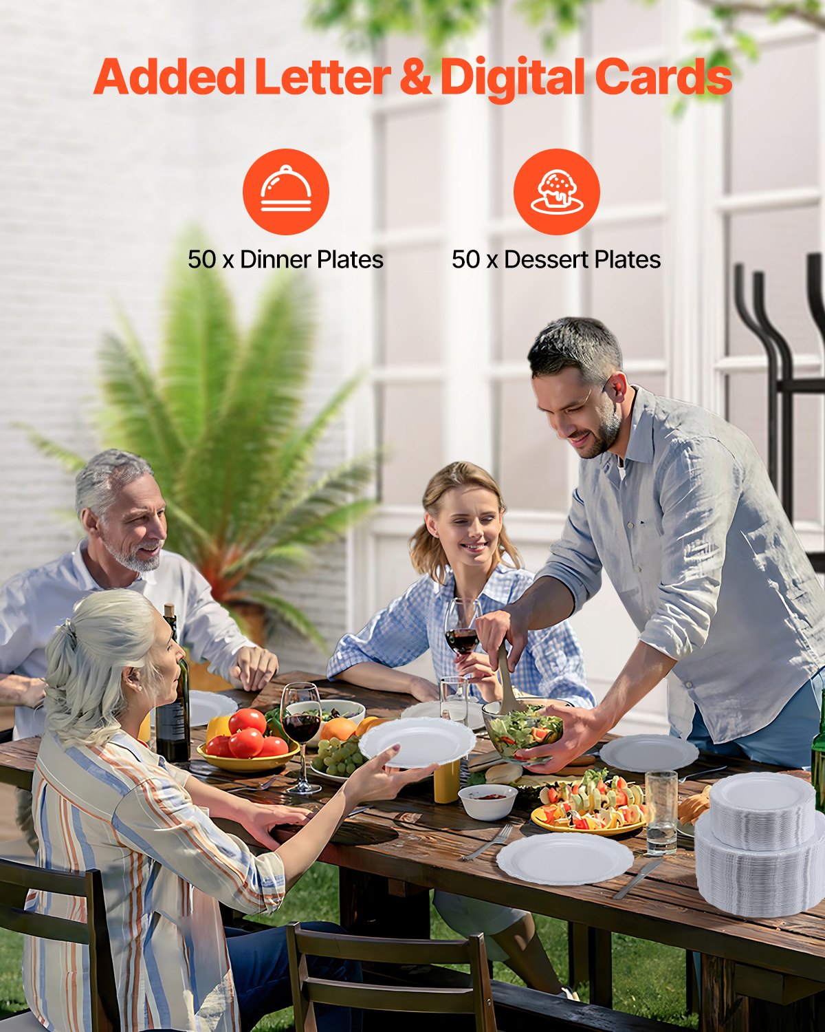 Plastic Disposable Plates, 100 Pcs White Plastic Plates, Heavy Duty Plastic Plates with 50 Pcs 9.8 Inch Plastic Dinner Plates and 50 Pcs 7.5 Inch Plastic Dessert Plates, for Wedding and Party