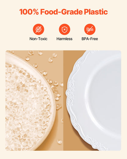 Plastic Disposable Plates, 100 Pcs White Plastic Plates, Heavy Duty Plastic Plates with 50 Pcs 9.8 Inch Plastic Dinner Plates and 50 Pcs 7.5 Inch Plastic Dessert Plates, for Wedding and Party