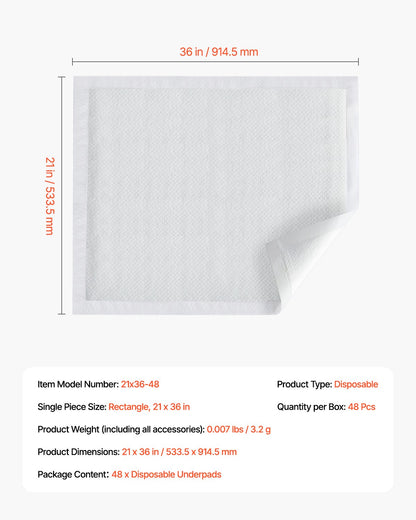 Disposable Underpads, 21" x 36" Incontinence Bed Pads, Super Absorbent Chux Pads with 5-Layer Protection for Bed Sofa and Mattress, Protective Bedwetting Pad for Pet Adult Kid Elderly (48-Pack)