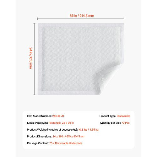 Disposable Pads 24" x 36" Incontinence Pads 70-pack Bedwetting Pad | EU