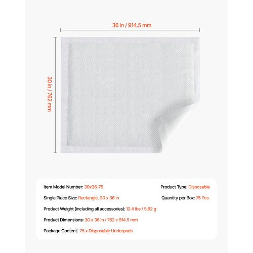 Disposable Pads 30" x 36" Incontinence Pads 75-pack Bedwetting Pad | EU