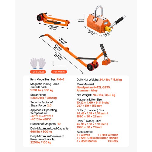 Magnetisk locklyftare, 600 kg dragkapacitet, stålvagn med kraftig magnetlyft och 2 hjul, justerbart handtag, N42 neodym, hopfällbar och bärbar, för lyft av brunnslock |  EU