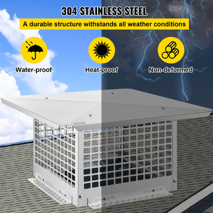 Chimney Cap, 13\" x 13\" Flue Caps, 304 Stainless Steel Fireplace Chimney Cover, Adjustable Metal Spark Arrestor with Bolts Screws, Mesh Chimney Flue Cover for Outside Existing Clay Flue Tile