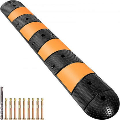 Rubber Traffic Calming Device, Single Unit with Dual Channels, 72" Length Modular Design Supports Up to 22000 LBS, Dimensions 72.8 x 12.2 x 2.2, Suitable for Asphalt, Concrete, and Gravel Sur