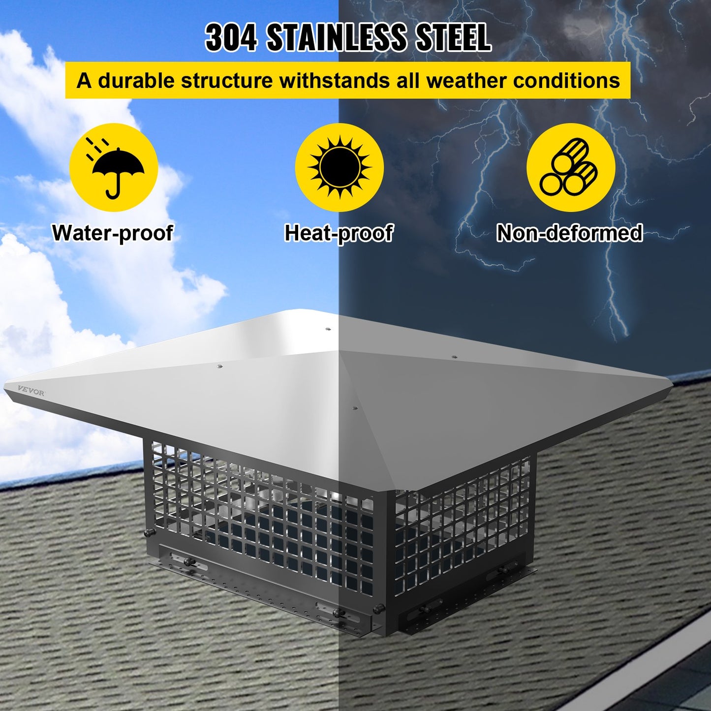 Chimney Cap, 8\" x 13\" Flue Caps, 304 Stainless Steel Fireplace Chimney Cover, Adjustable Metal Spark Arrestor with Bolts Screws, Mesh Chimney Flue Cover for Outside Existing Clay Flue Tile