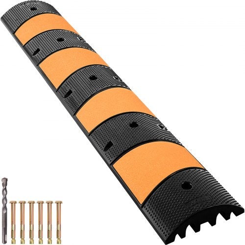 Rubber Speed Bump, 1 Pack 2 Channel Speed Bump Hump, 72.8\" Long Modular Speed Bump Rated 22000 LBS Load Capacity, 72.8 x 12.2 x 2.2 Garage Speed Bump for Asphalt Concrete Gravel Driveway-6 FT