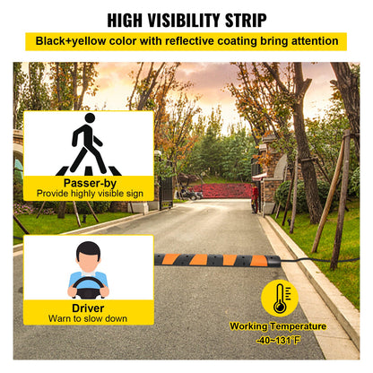 Rubber Speed Bump, 1 Pack 2 Channel Speed Bump Hump, 72.8\" Long Modular Speed Bump Rated 22000 LBS Load Capacity, 72.8 x 12.2 x 2.2 Garage Speed Bump for Asphalt Concrete Gravel Driveway-6 FT