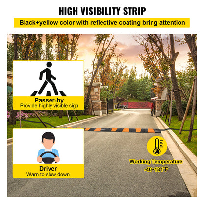 Rubber Speed Control Hump, Dual Channel, 2 Units, 72.8" Length, Supports Up to 22000 LBS, Dimensions 72.8 x 12.2 x 2.2, Suitable for Asphalt, Concrete, and Gravel Surfaces - 6 Feet