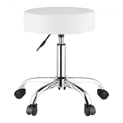 Rolling Stool with Wheels, 450 LBS Weight Capacity Round Rolling Stool Chair, Height Adjustable Thickened PU Leather Swivel Stool for Salon, Spa, Massage, Tattoo, Clinic, White