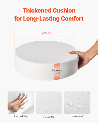 Rund Rullande Pall Svängbar Arbetspall med Hjul Höjdjusterbar Vit