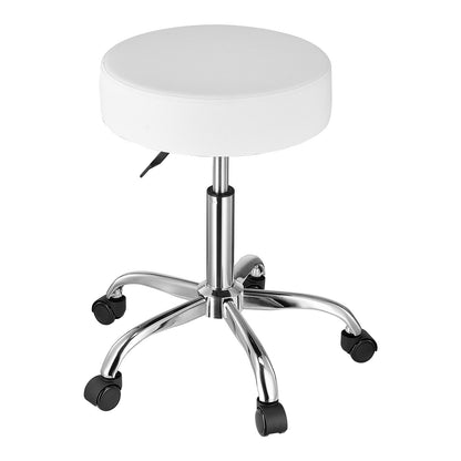 Rund Rullande Pall Svängbar Arbetspall med Hjul Höjdjusterbar Vit