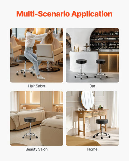 Rund Rullande Pall Svängbar Arbetspall med Hjul Höjdjusterbar Svart