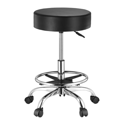 Round Rolling Pall Svängbar pall med hjul & fotstöd höjdjusterbar