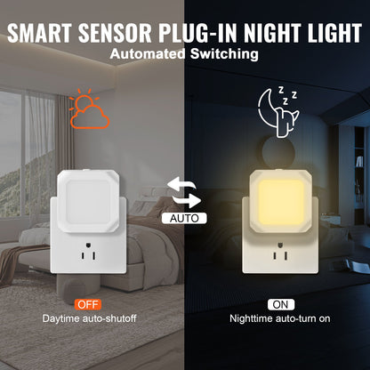 LED Night Light, 2 Pack Plug in LED Night Light, 0.6 W 3000k Soft White Light, with Dusk-to-Dawn Light Sensor, for Bedroom, Bathroom, Hallway