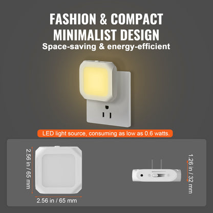 LED Night Light, 2 Pack Plug in LED Night Light, 0.6 W 3000k Soft White Light, with Dusk-to-Dawn Light Sensor, for Bedroom, Bathroom, Hallway