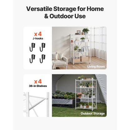 Foldable storage shelf with wheels 4 tiers, no assembly, white