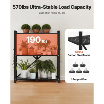 3-Tier Foldable Storage Shelf with Wheels 30 x 13 x 36 Inch Metal Shelf