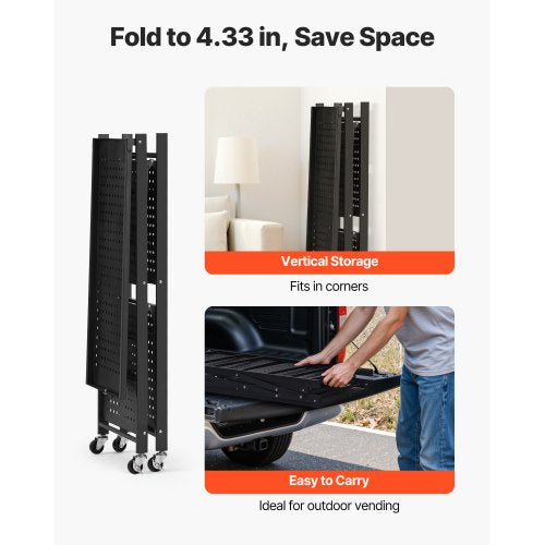 3-Tier Foldable Storage Shelf with Wheels 28 x 13 x 36 Inch Metal Shelf