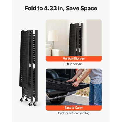 3-Tier Foldable Storage Shelf with Wheels 28 x 13 x 36 Inch Metal Shelf