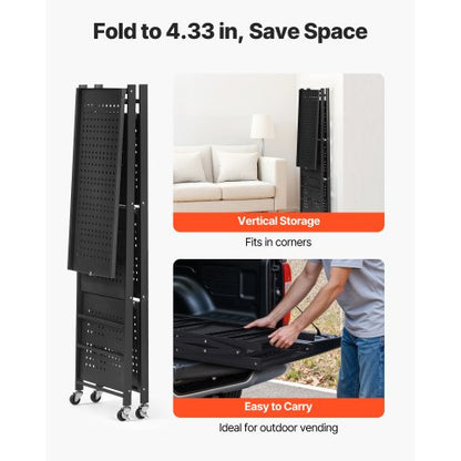 4-Tier Foldable Storage Shelf with Wheels 26 x 13 x 46 Inch Metal Shelf