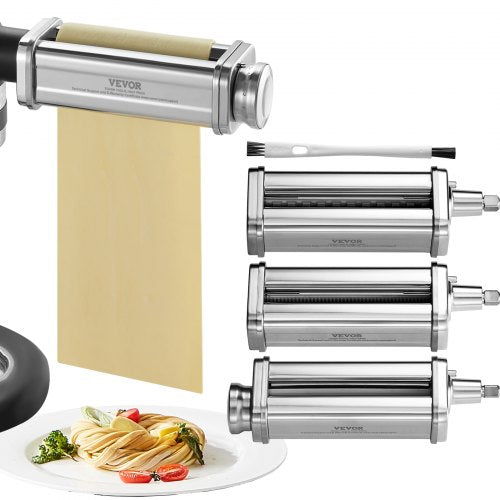 Pasta Attachment for KitchenAid Stand Mixer, Stainless Steel Pasta Roller Cutter Set Including Pasta Sheet Roller, Spaghetti and Fettuccine Cutter, 8 Adjustable Thickness Knob Pasta Maker, 3Pcs