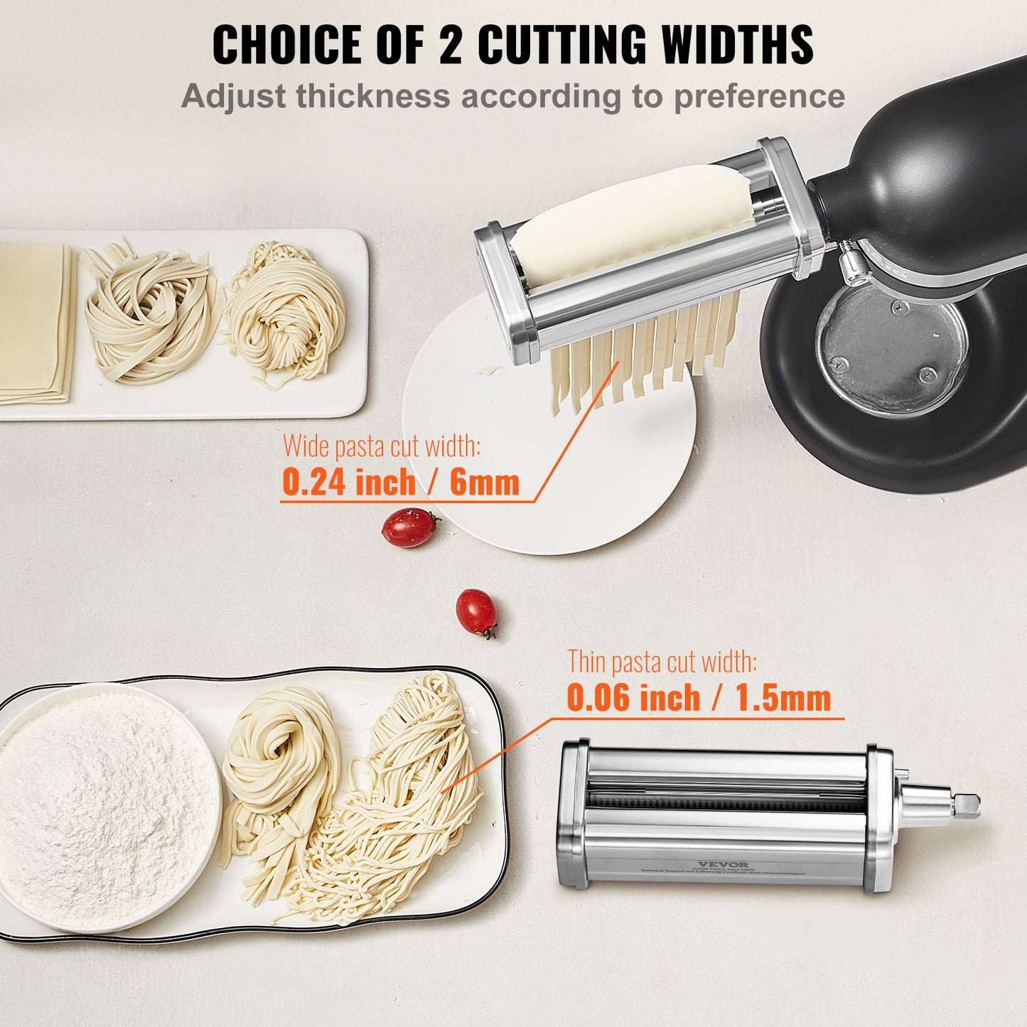 Pasta Accessories for KitchenAid Stand Mixer, Stainless Steel Pasta Roller Cutter Set Including Pasta Roller Roller, Spaghetti and Fettuccine Cutter, 8 Adjustable Thickness Knob Pasta Maker, 3pcs