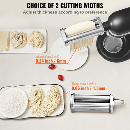 Pasta Accessories for KitchenAid Stand Mixer, Stainless Steel Pasta Roller Cutter Set Including Pasta Roller Roller, Spaghetti and Fettuccine Cutter, 8 Adjustable Thickness Knob Pasta Maker, 3pcs