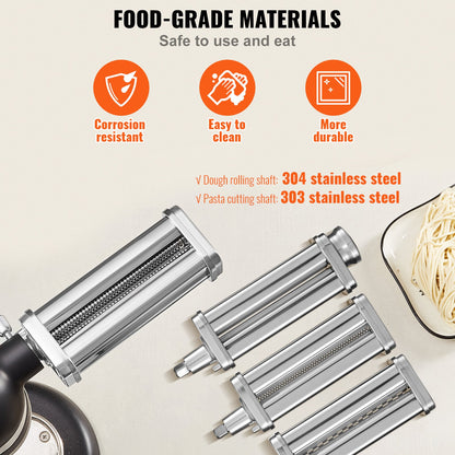 Pasta Accessories for KitchenAid Stand Mixer, Stainless Steel Pasta Roller Cutter Set Including Pasta Roller Roller, Spaghetti and Fettuccine Cutter, 8 Adjustable Thickness Knob Pasta Maker, 3pcs