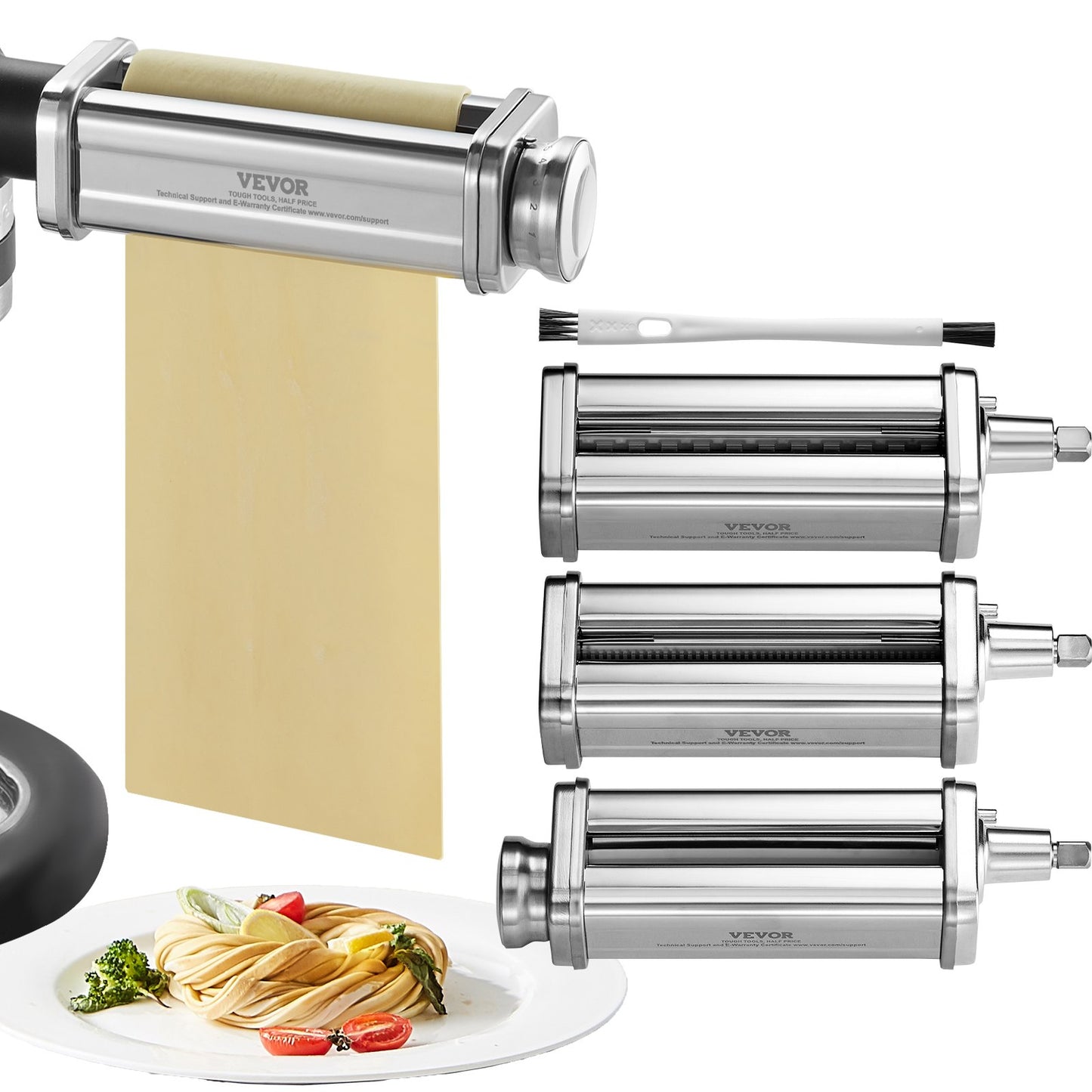 Pasta Accessories for KitchenAid Stand Mixer, Stainless Steel Pasta Roller Cutter Set Including Pasta Roller Roller, Spaghetti and Fettuccine Cutter, 8 Adjustable Thickness Knob Pasta Maker, 3pcs