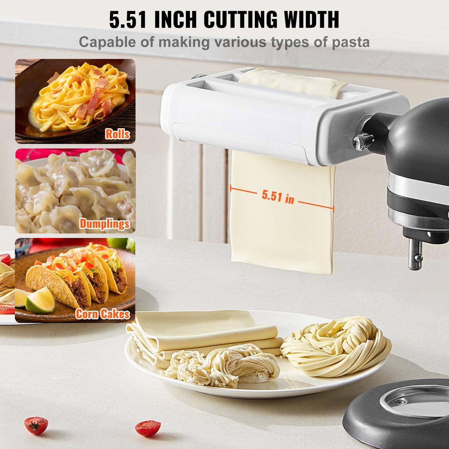 Pasta Accessories for KitchenAid Stand Mixer, 3-In-1 Stainless Steel Pasta Roller Cutter Set Including Pasta Roller Roller, Spaghetti and Fettuccine Cutter, 8 Adjustable Thickness Knob Pasta Maker