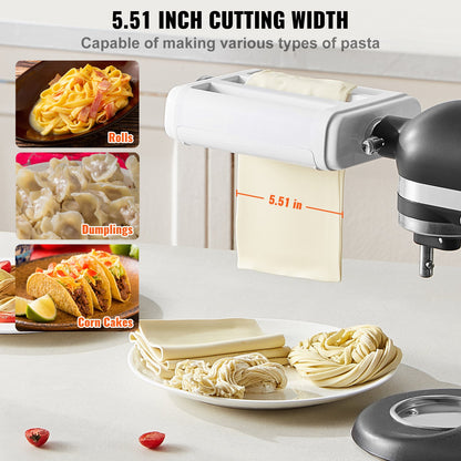 Pasta Accessories for KitchenAid Stand Mixer, 3-In-1 Stainless Steel Pasta Roller Cutter Set Including Pasta Roller Roller, Spaghetti and Fettuccine Cutter, 8 Adjustable Thickness Knob Pasta Maker