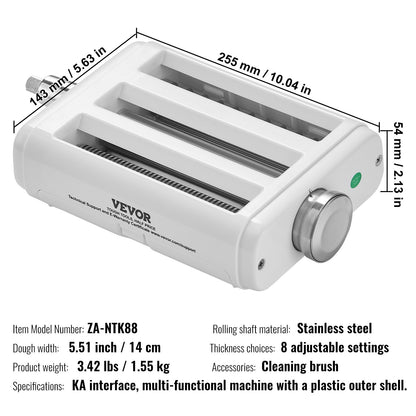 Pasta Accessories for KitchenAid Stand Mixer, 3-In-1 Stainless Steel Pasta Roller Cutter Set Including Pasta Roller Roller, Spaghetti and Fettuccine Cutter, 8 Adjustable Thickness Knob Pasta Maker