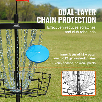 Disc Golf Basket, 24-Chains Portable Disc Golf Target Hole, Heavy Duty Steel Practice Disc Golf Target, Disc Golf Course Basket Indoor and Outdoor, Disc Golf Basket Stand Equipment, Black