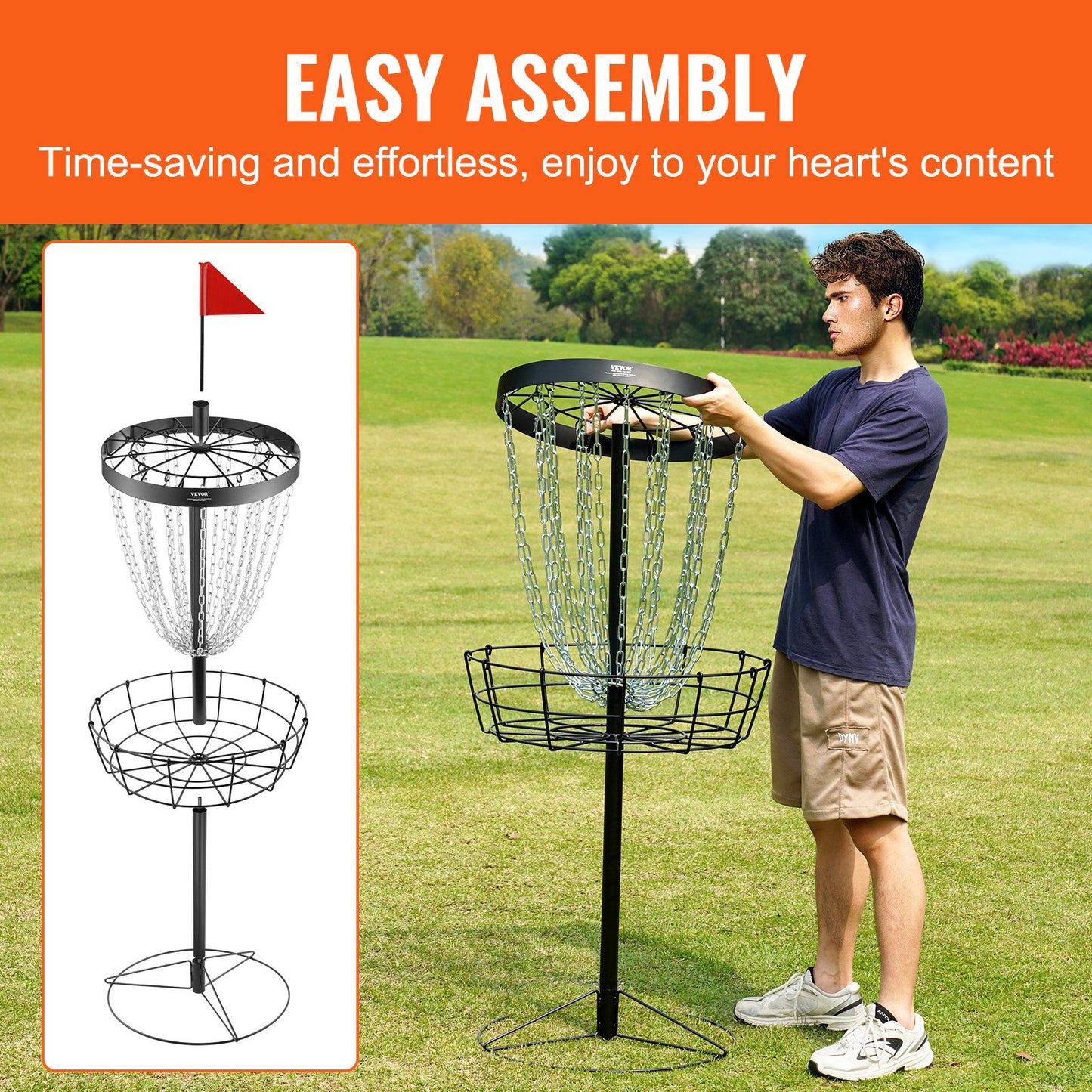 Disc Golf Basket, 24-Chains Portable Disc Golf Target Hole, Heavy Duty Steel Practice Disc Golf Target, Disc Golf Course Basket Indoor and Outdoor, Disc Golf Basket Stand Equipment, Black
