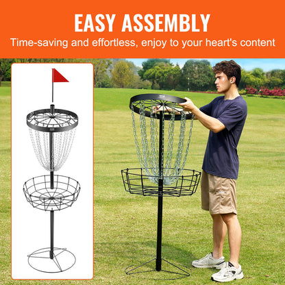 Disc Golf Basket, 24-Chains Portable Disc Golf Target Hole, Heavy Duty Steel Practice Disc Golf Target, Disc Golf Course Basket Indoor and Outdoor, Disc Golf Basket Stand Equipment, Black